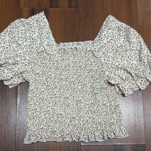 SHEIN Cream Floral Puff Sleeve Blouse